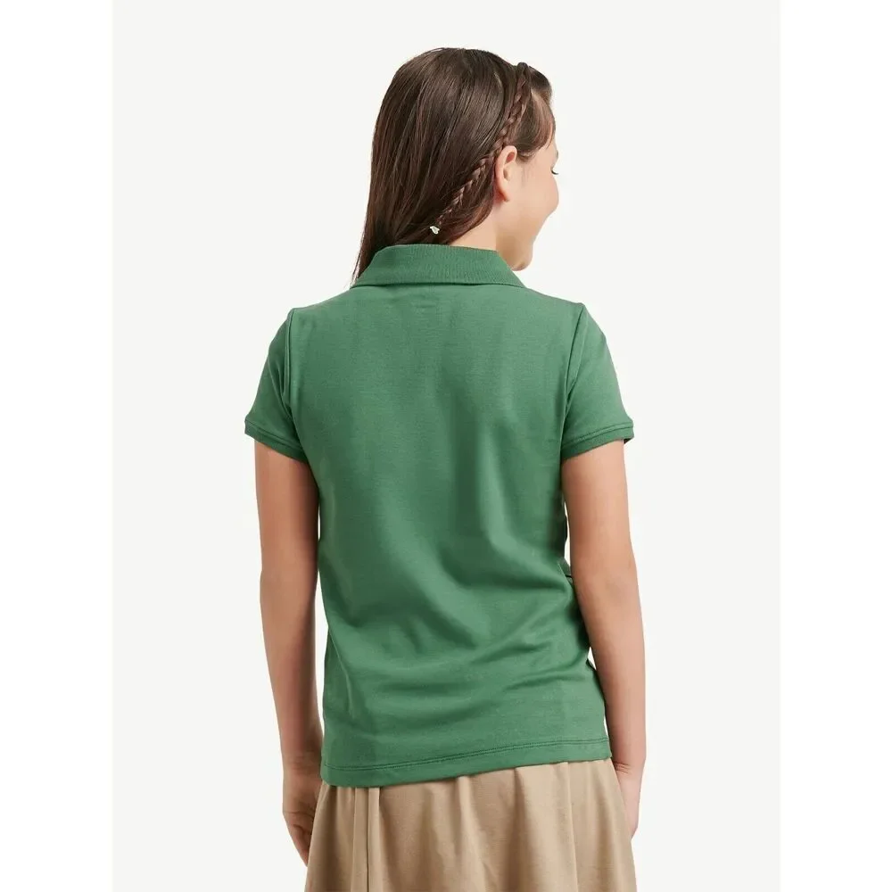 Justice Girls Uniform Short Sleeve Knit Polo Shirt Size L 12/14 hunter green NWT